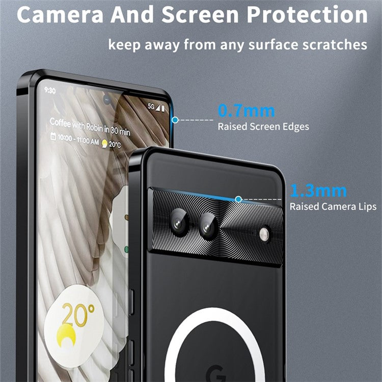 For Google Pixel 7 5G Fall Proof Magnetic Adsorption Matte Phone Cover TPU Back + Metal Edge Integrated Lens Protection Case - Black