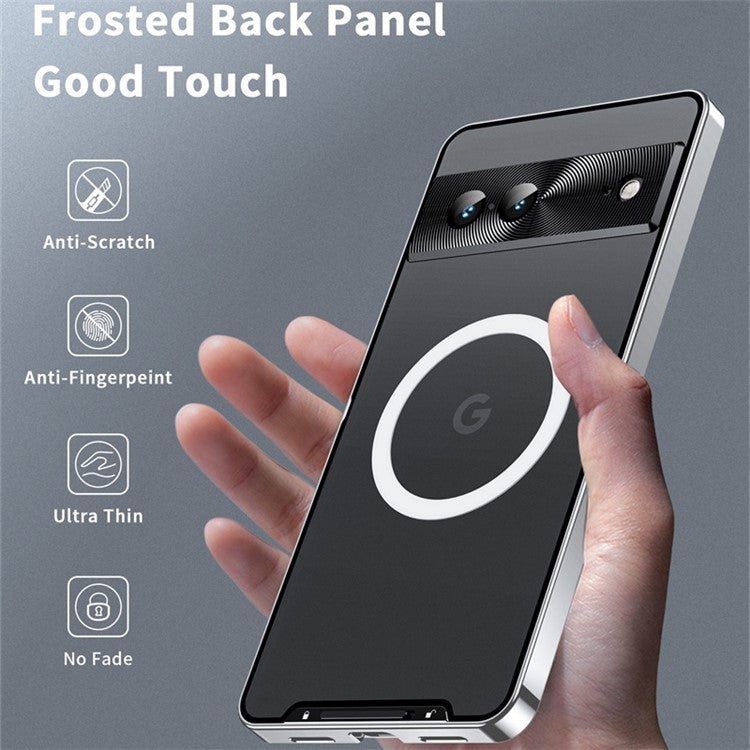 For Google Pixel 7 5G Fall Proof Magnetic Adsorption Matte Phone Cover TPU Back + Metal Edge Integrated Lens Protection Case - Silver
