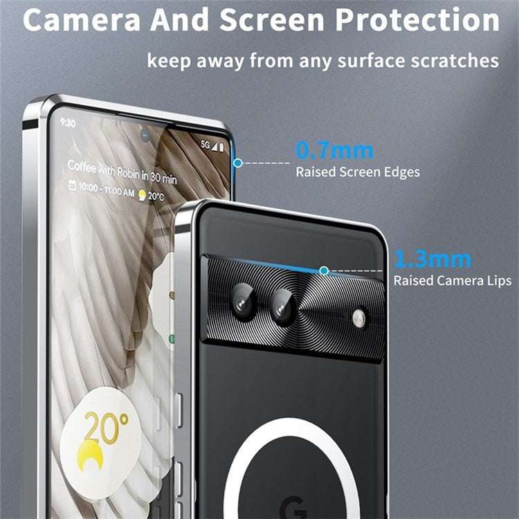 For Google Pixel 7 5G Fall Proof Magnetic Adsorption Matte Phone Cover TPU Back + Metal Edge Integrated Lens Protection Case - Silver