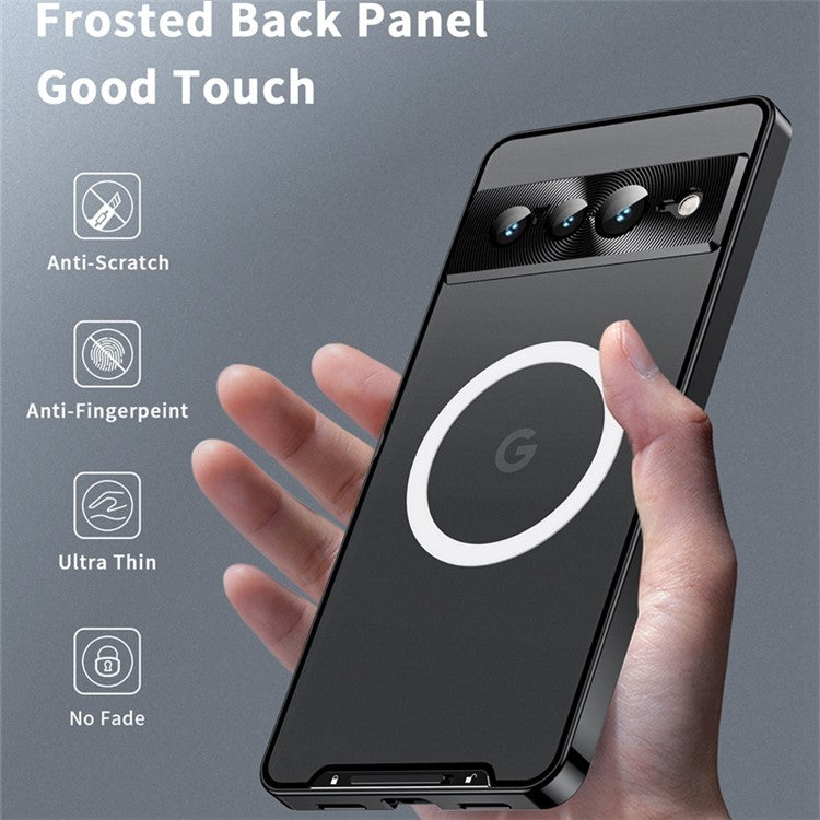 For Google Pixel 7 Pro 5G Anti-scratch Magnetic Adsorption Matte Phone Cover TPU Back + Metal Edge Integrated Lens Protection Case - Black