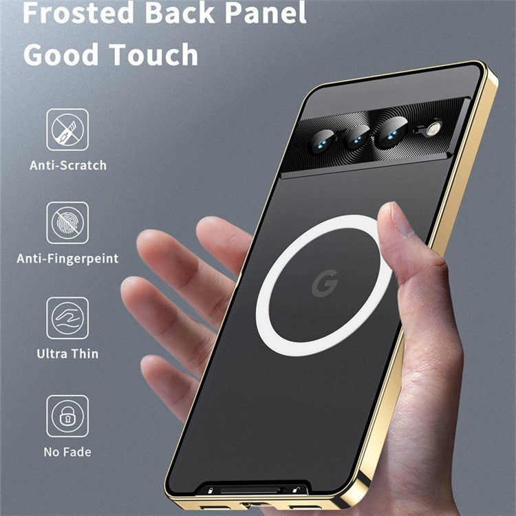 For Google Pixel 7 Pro 5G Anti-scratch Magnetic Adsorption Matte Phone Cover TPU Back + Metal Edge Integrated Lens Protection Case - Gold