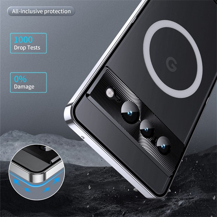For Google Pixel 7 Pro 5G Anti-scratch Magnetic Adsorption Matte Phone Cover TPU Back + Metal Edge Integrated Lens Protection Case - Silver