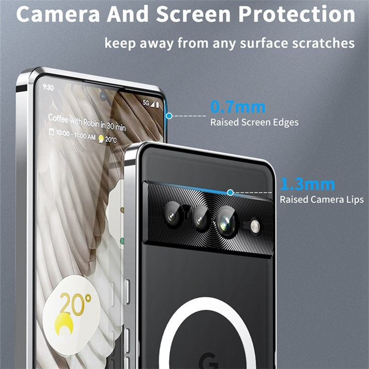For Google Pixel 7 Pro 5G Anti-scratch Magnetic Adsorption Matte Phone Cover TPU Back + Metal Edge Integrated Lens Protection Case - Silver
