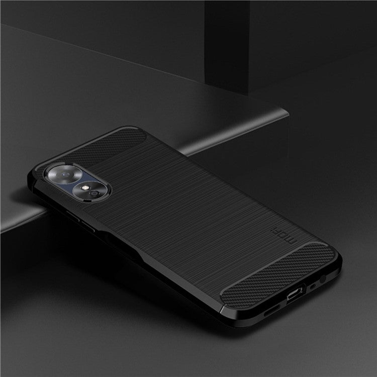 MOFI JK TPU Series-1 for Oppo A17k 4G / A17 4G Carbon Fiber Texture Flexible TPU Case Anti-scratch Brushed Phone Back Cover - Black
