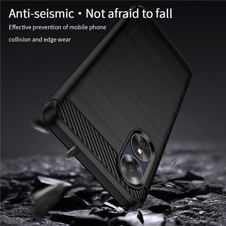 MOFI JK TPU Series-1 for Oppo A17k 4G / A17 4G Carbon Fiber Texture Flexible TPU Case Anti-scratch Brushed Phone Back Cover - Black