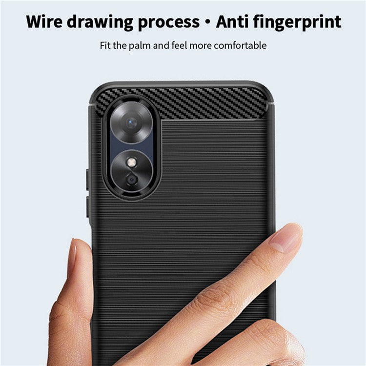 MOFI JK TPU Series-1 for Oppo A17k 4G / A17 4G Carbon Fiber Texture Flexible TPU Case Anti-scratch Brushed Phone Back Cover - Black