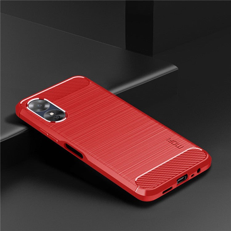 MOFI JK TPU Series-1 for Oppo A17k 4G / A17 4G Carbon Fiber Texture Flexible TPU Case Anti-scratch Brushed Phone Back Cover - Red