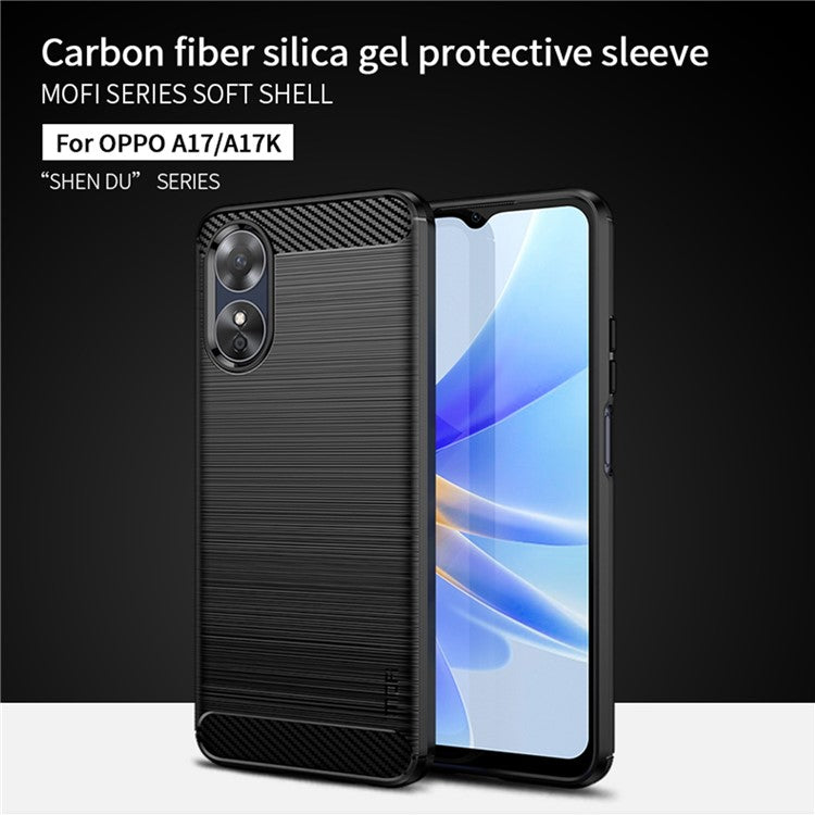 MOFI JK TPU Series-1 for Oppo A17k 4G / A17 4G Carbon Fiber Texture Flexible TPU Case Anti-scratch Brushed Phone Back Cover - Red