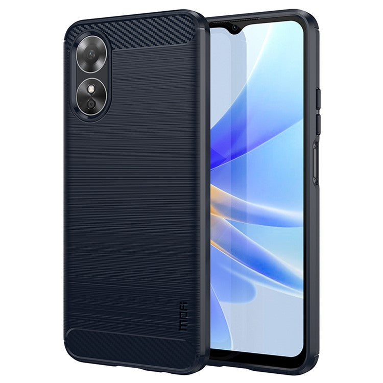 MOFI JK TPU Series-1 for Oppo A17k 4G / A17 4G Carbon Fiber Texture Flexible TPU Case Anti-scratch Brushed Phone Back Cover - Blue
