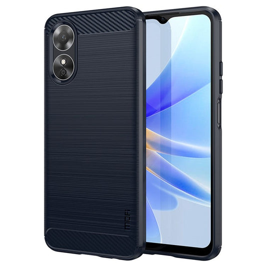 MOFI JK TPU Series-1 for Oppo A17k 4G / A17 4G Carbon Fiber Texture Flexible TPU Case Anti-scratch Brushed Phone Back Cover - Blue
