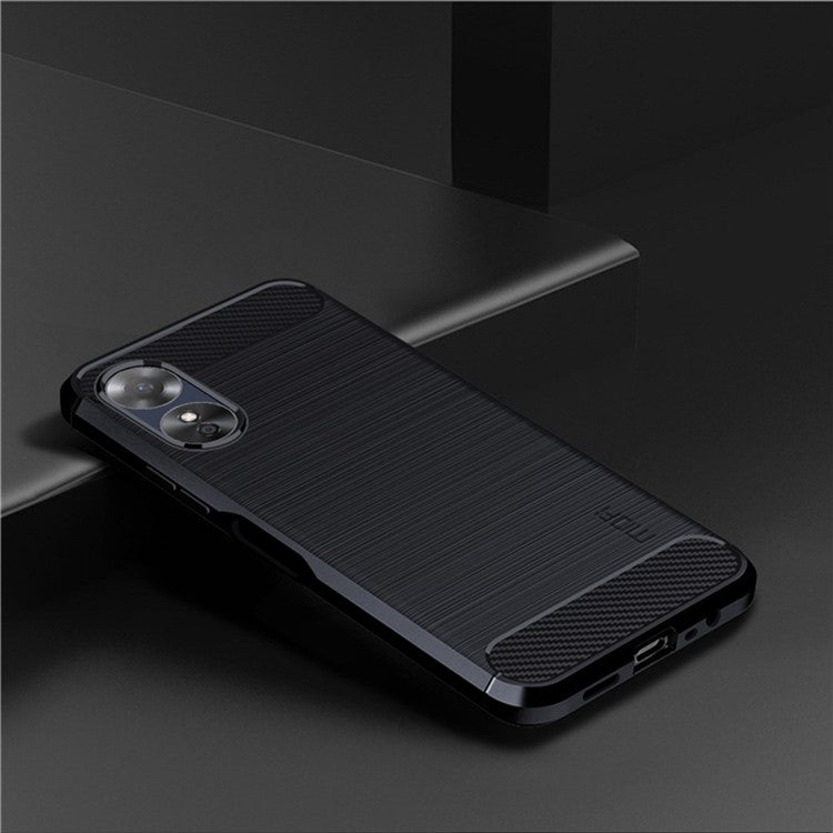 MOFI JK TPU Series-1 for Oppo A17k 4G / A17 4G Carbon Fiber Texture Flexible TPU Case Anti-scratch Brushed Phone Back Cover - Blue