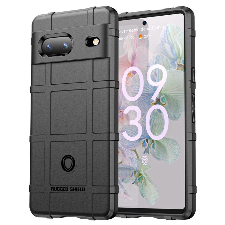 For Google Pixel 7 5G Rugged Square Grid Texture Collision Resistant TPU Cover Protective Phone Case - Black