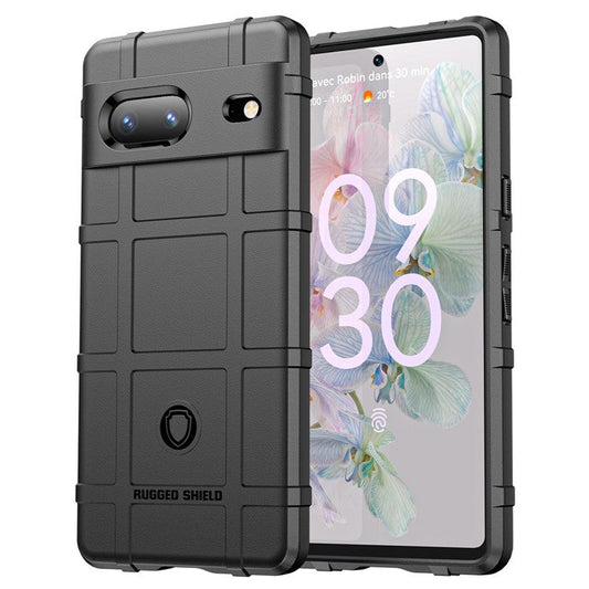 For Google Pixel 7 5G Rugged Square Grid Texture Collision Resistant TPU Cover Protective Phone Case - Black