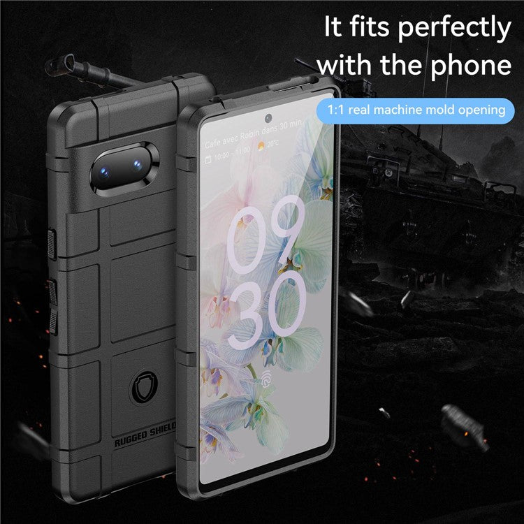 For Google Pixel 7 5G Rugged Square Grid Texture Collision Resistant TPU Cover Protective Phone Case - Black