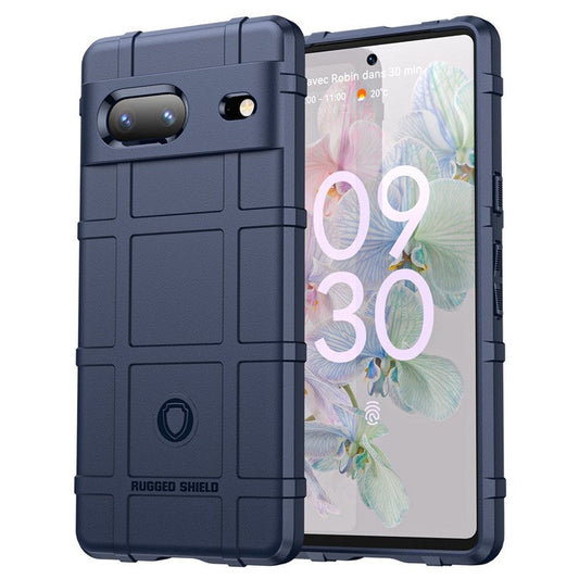 For Google Pixel 7 5G Rugged Square Grid Texture Collision Resistant TPU Cover Protective Phone Case - Blue