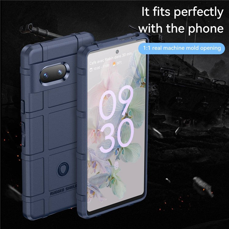 For Google Pixel 7 5G Rugged Square Grid Texture Collision Resistant TPU Cover Protective Phone Case - Blue