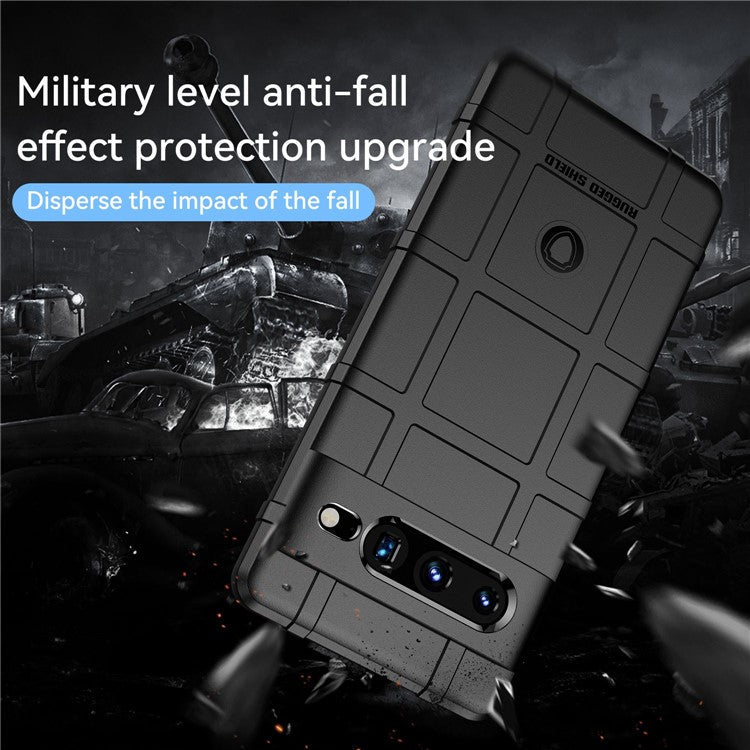 For Google Pixel 7 Pro 5G Rugged Square Grid Texture TPU Cover Shockproof Protective Phone Case - Black