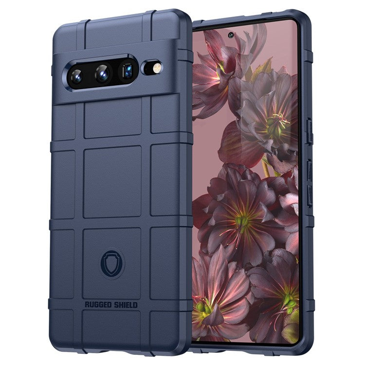 For Google Pixel 7 Pro 5G Rugged Square Grid Texture TPU Cover Shockproof Protective Phone Case - Blue