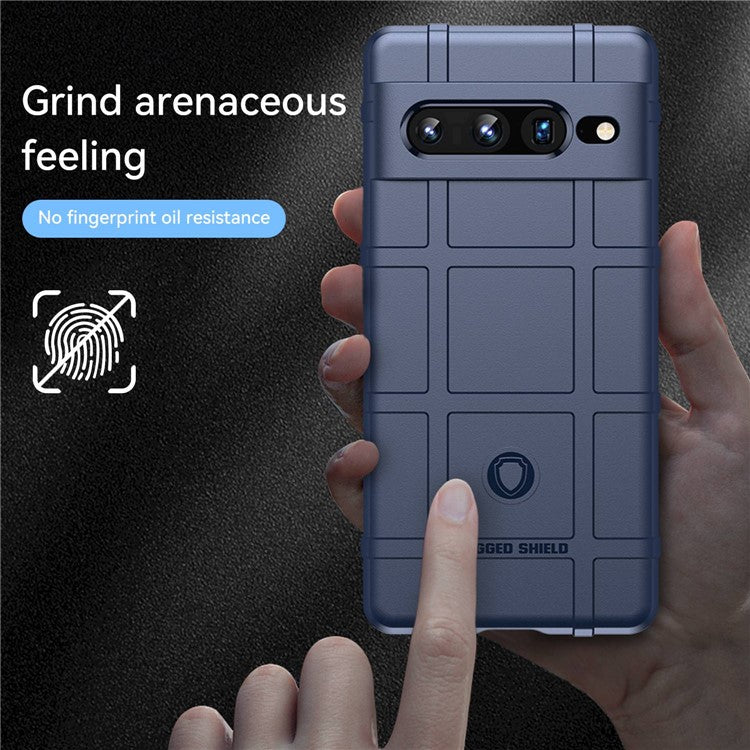 For Google Pixel 7 Pro 5G Rugged Square Grid Texture TPU Cover Shockproof Protective Phone Case - Blue
