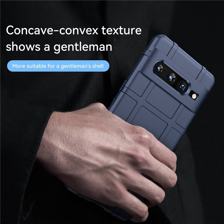 For Google Pixel 7 Pro 5G Rugged Square Grid Texture TPU Cover Shockproof Protective Phone Case - Blue