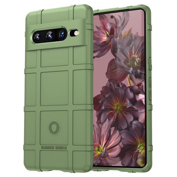 For Google Pixel 7 Pro 5G Rugged Square Grid Texture TPU Cover Shockproof Protective Phone Case - Green