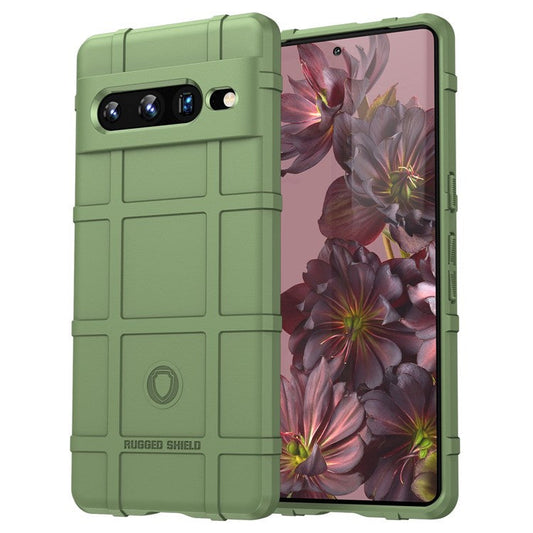 For Google Pixel 7 Pro 5G Rugged Square Grid Texture TPU Cover Shockproof Protective Phone Case - Green