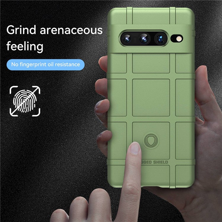 For Google Pixel 7 Pro 5G Rugged Square Grid Texture TPU Cover Shockproof Protective Phone Case - Green