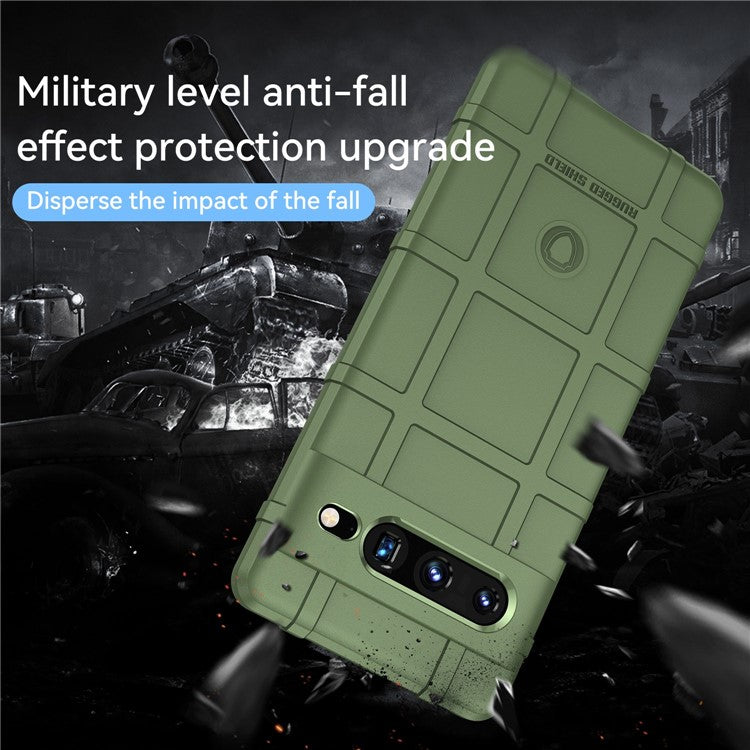 For Google Pixel 7 Pro 5G Rugged Square Grid Texture TPU Cover Shockproof Protective Phone Case - Green