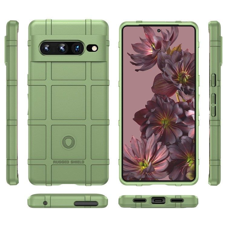 For Google Pixel 7 Pro 5G Rugged Square Grid Texture TPU Cover Shockproof Protective Phone Case - Green