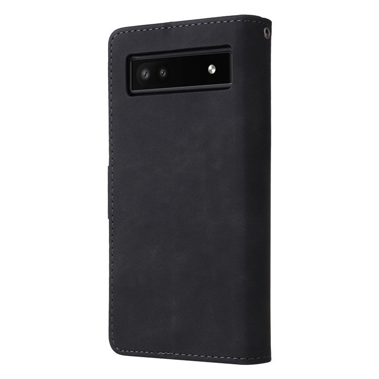 For Google Pixel 7 5G Multiple Card Slots Zipper Pocket PU Leather Stand Case Magnetic Clasp Drop-proof Phone Wallet Cover - Black