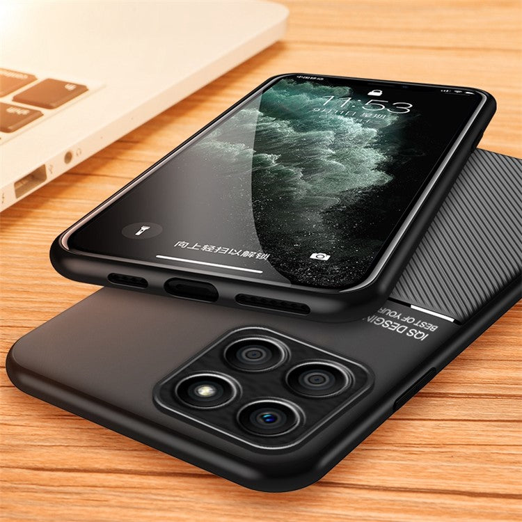 Lines Imprinted Phone Case for Honor X8 5G, PU Leather+TPU Car Mount Metal Sheet Protective Cover - Black