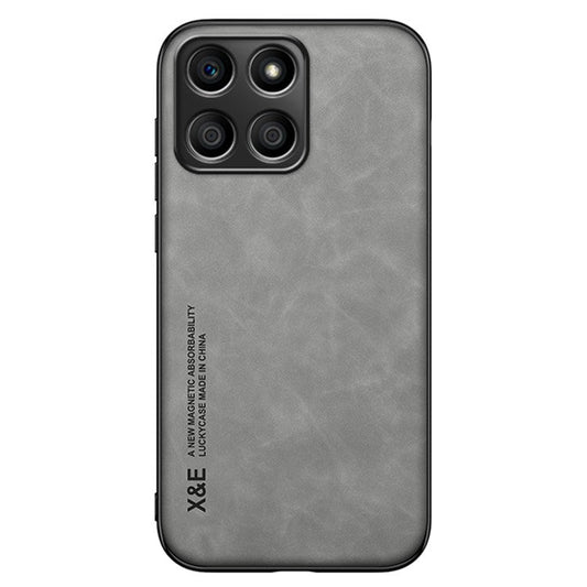 X&E For Honor X8 5G PU Leather Coated TPU+PC Phone Case Anti-drop Skin-touch Phone Cover with Built-in Metal Sheet - Light Grey
