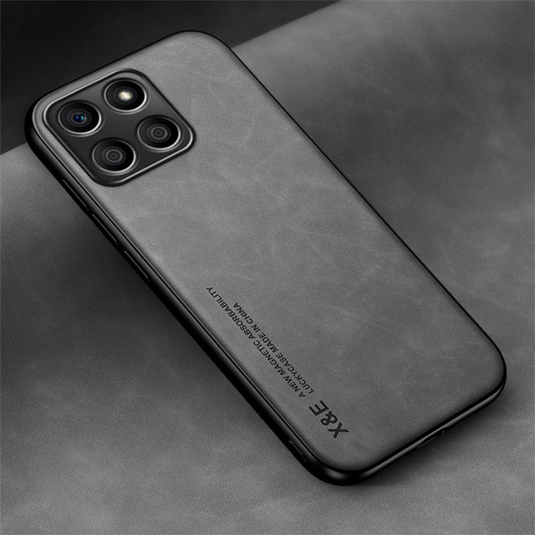 X&E For Honor X8 5G PU Leather Coated TPU+PC Phone Case Anti-drop Skin-touch Phone Cover with Built-in Metal Sheet - Light Grey