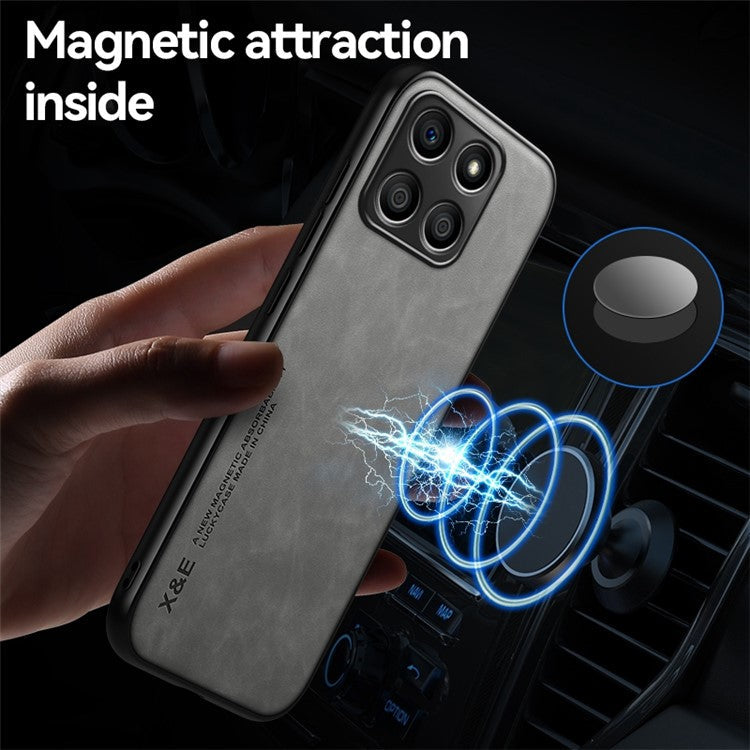 X&E For Honor X8 5G PU Leather Coated TPU+PC Phone Case Anti-drop Skin-touch Phone Cover with Built-in Metal Sheet - Light Grey