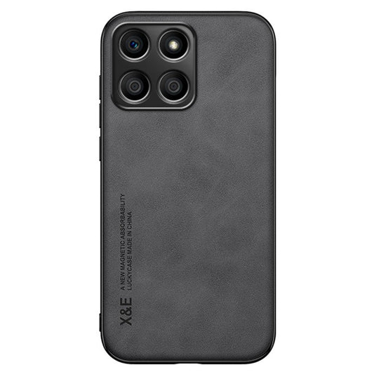 X&E For Honor X8 5G PU Leather Coated TPU+PC Phone Case Anti-drop Skin-touch Phone Cover with Built-in Metal Sheet - Dark Grey
