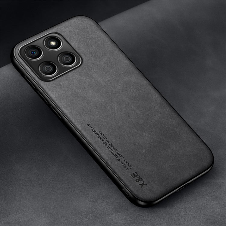 X&E For Honor X8 5G PU Leather Coated TPU+PC Phone Case Anti-drop Skin-touch Phone Cover with Built-in Metal Sheet - Dark Grey