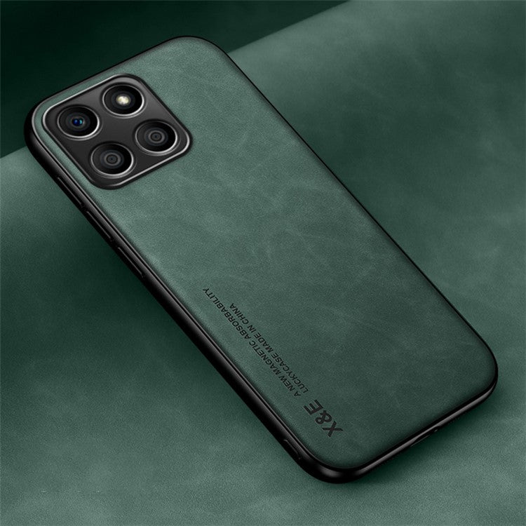 X&E For Honor X8 5G PU Leather Coated TPU+PC Phone Case Anti-drop Skin-touch Phone Cover with Built-in Metal Sheet - Green