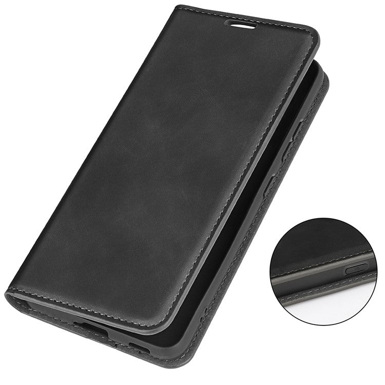 For Honor X8 5G Skin-touch Feeling Magnetic Auto-absorbed Phone Stand Case PU Leather Folio Flip Wallet Cover - Black