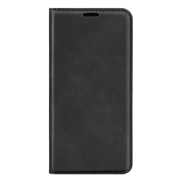For Honor X8 5G Skin-touch Feeling Magnetic Auto-absorbed Phone Stand Case PU Leather Folio Flip Wallet Cover - Black