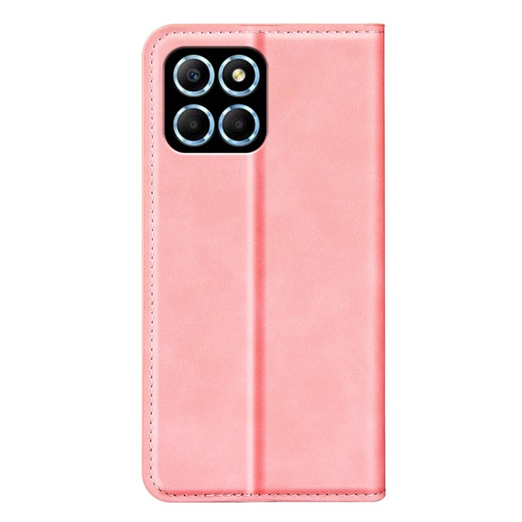 For Honor X8 5G Skin-touch Feeling Magnetic Auto-absorbed Phone Stand Case PU Leather Folio Flip Wallet Cover - Pink