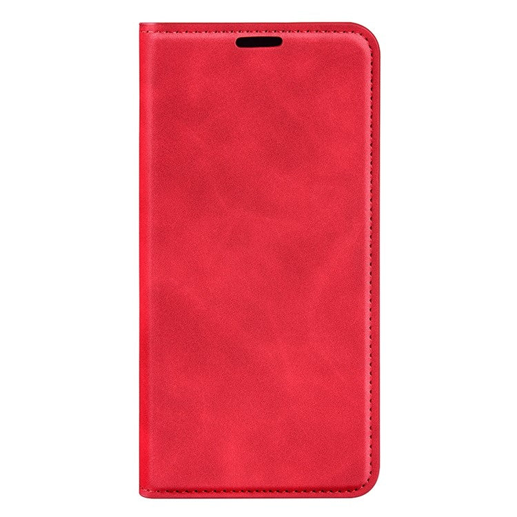 For Honor X8 5G Skin-touch Feeling Magnetic Auto-absorbed Phone Stand Case PU Leather Folio Flip Wallet Cover - Red