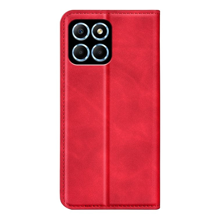 For Honor X8 5G Skin-touch Feeling Magnetic Auto-absorbed Phone Stand Case PU Leather Folio Flip Wallet Cover - Red