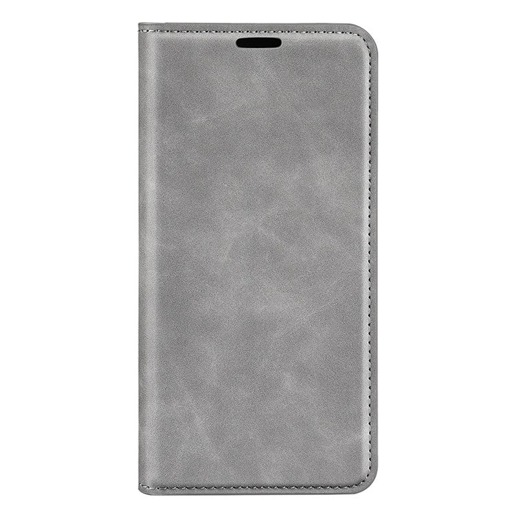 For Honor X8 5G Skin-touch Feeling Magnetic Auto-absorbed Phone Stand Case PU Leather Folio Flip Wallet Cover - Grey