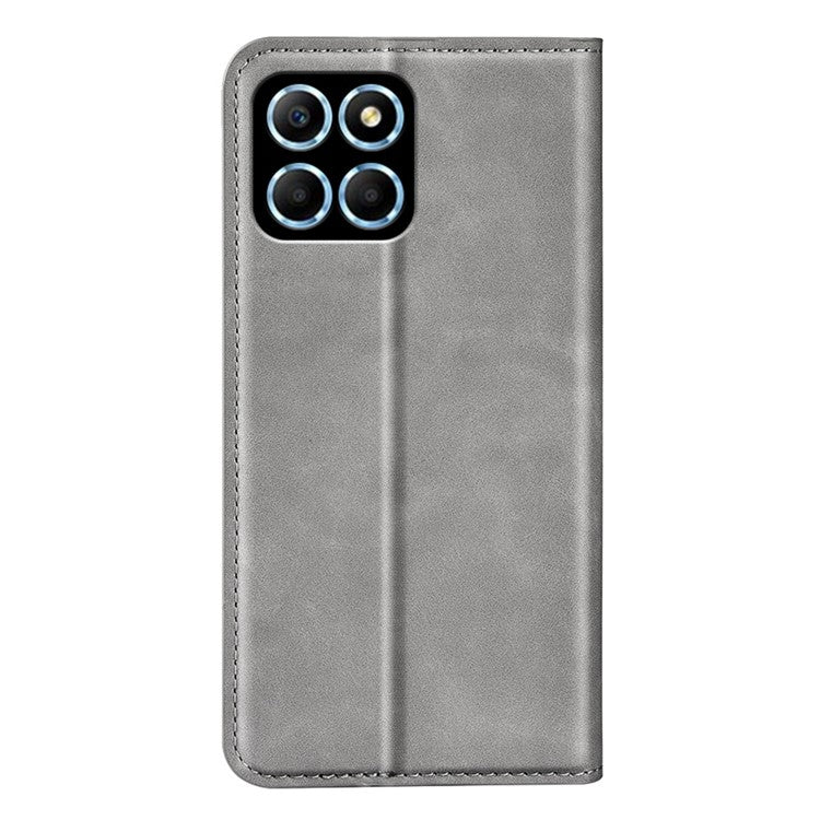 For Honor X8 5G Skin-touch Feeling Magnetic Auto-absorbed Phone Stand Case PU Leather Folio Flip Wallet Cover - Grey