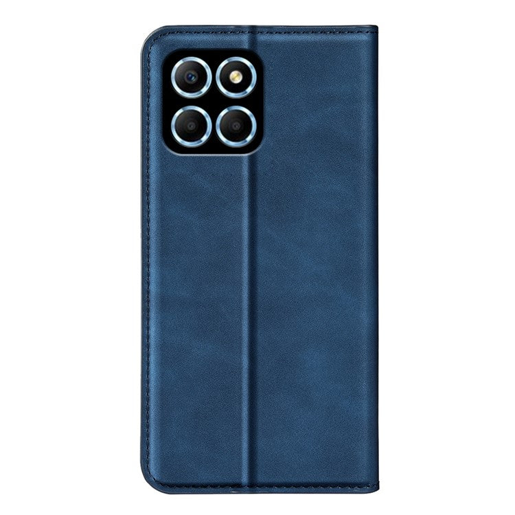 For Honor X8 5G Skin-touch Feeling Magnetic Auto-absorbed Phone Stand Case PU Leather Folio Flip Wallet Cover - Blue