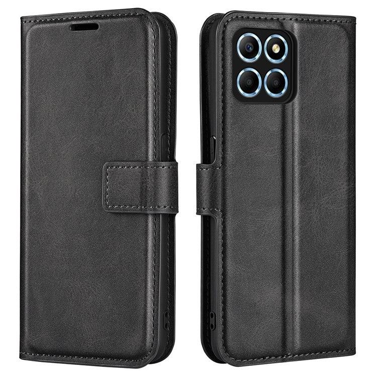 For Honor X8 5G PU Leather Calf Texture Phone Case Full Protection Stand Wallet Magnetic Clasp Cover - Black