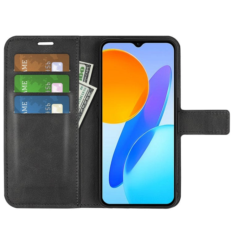 For Honor X8 5G PU Leather Calf Texture Phone Case Full Protection Stand Wallet Magnetic Clasp Cover - Black