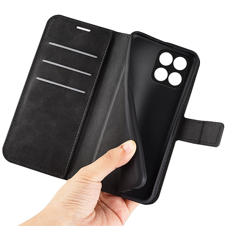 For Honor X8 5G PU Leather Calf Texture Phone Case Full Protection Stand Wallet Magnetic Clasp Cover - Black