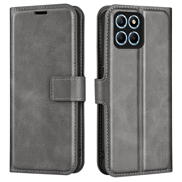 For Honor X8 5G PU Leather Calf Texture Phone Case Full Protection Stand Wallet Magnetic Clasp Cover - Grey
