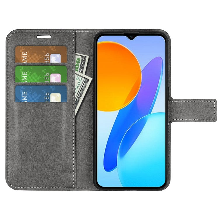For Honor X8 5G PU Leather Calf Texture Phone Case Full Protection Stand Wallet Magnetic Clasp Cover - Grey